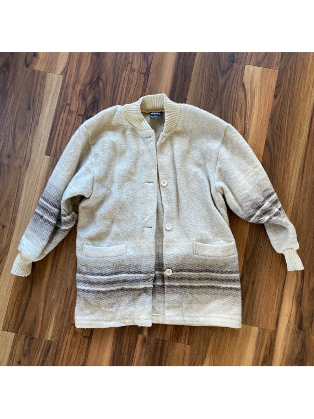 Rusk & Finch Wool Striped Knit Cardigan Sweater